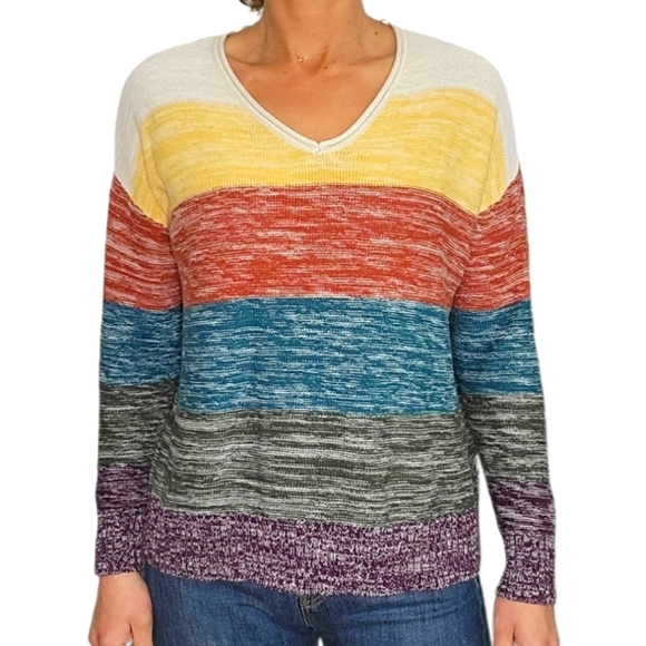 Margeaux & Ellie V Neck Sweater Multi Color Medium Long Sleeve - Picture 1 of 4